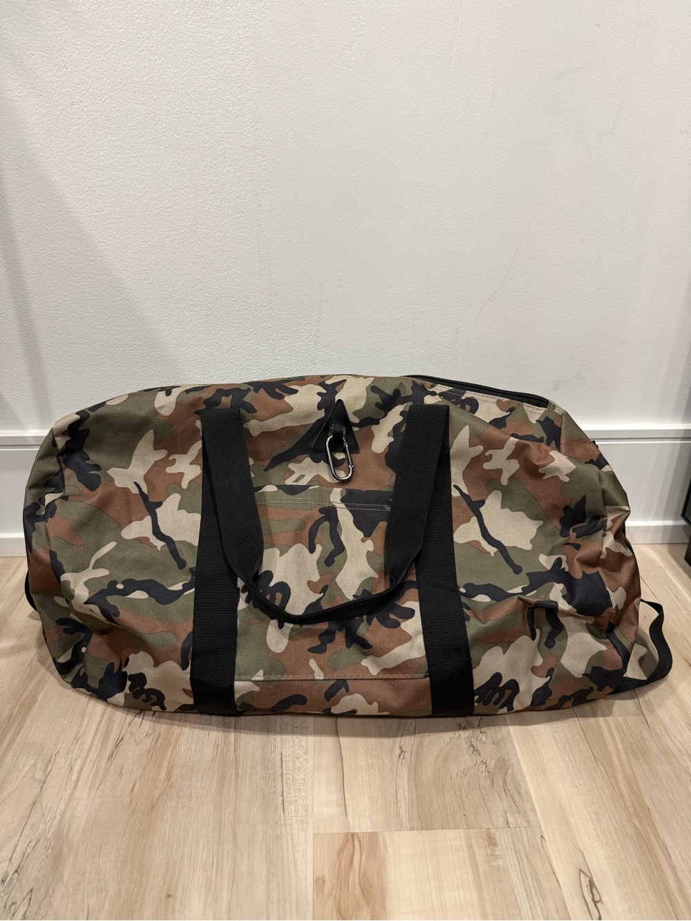 Camo Duffel Bag with Black Straps - Military Green Travel Carryall